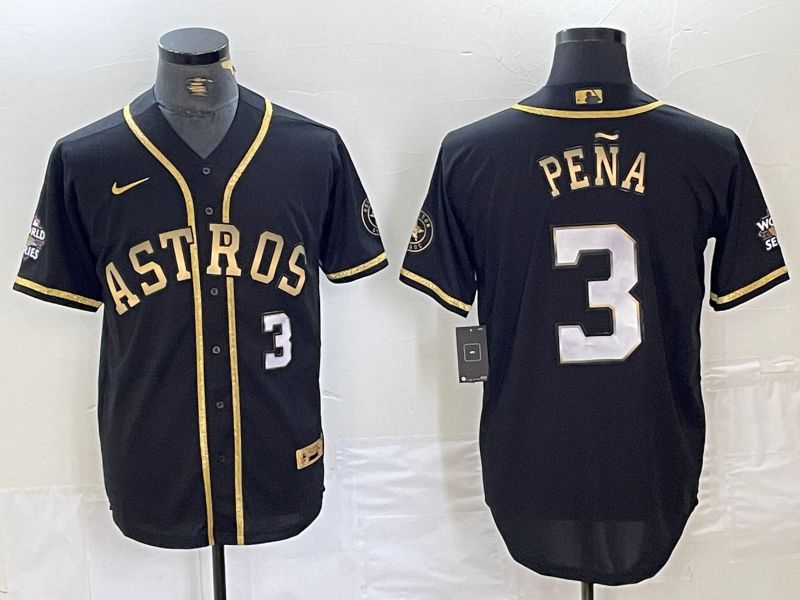 Men Houston Astros 3 Pena Black gold Three generations Nike 2024 MLB Jersey style 1